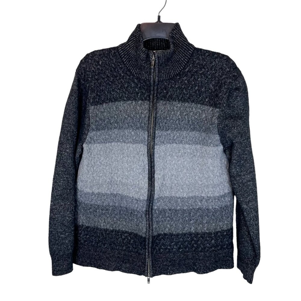 Calvin‎ Klein Cardigan XL Womens Grey Lambs Wool Linen Blend Full Zip Sweater